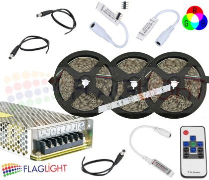 SET 15 m LED  5050 30 LED/m RGB  with Power supply, RF  controller, Amplifier