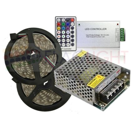 SET 10 m LED  5050 60 LED/m RGB  with Power supply, RF  controller