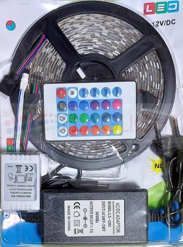 Комплект 5 м RGB LED лента, FLAGLIGHT, SMD5050 60 LED/m IP20+IR контролер 24 key+адаптер 