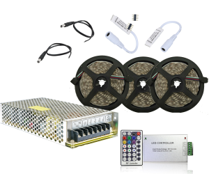 Комплект 15 m LED лента RGB с RF контролер, 10 A захранване , усилватели + подарък конектори